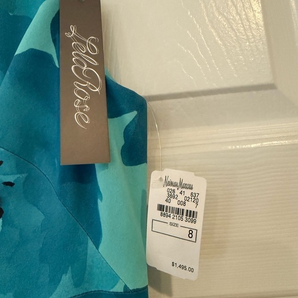 Lela Rose Blue and Black Pleated Sheath Midi Dress - Picture 3 of 7